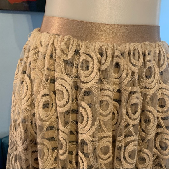 Fracomina lace maxi skirt 42 s small beige EUC striped lined slit - Picture 2 of 11